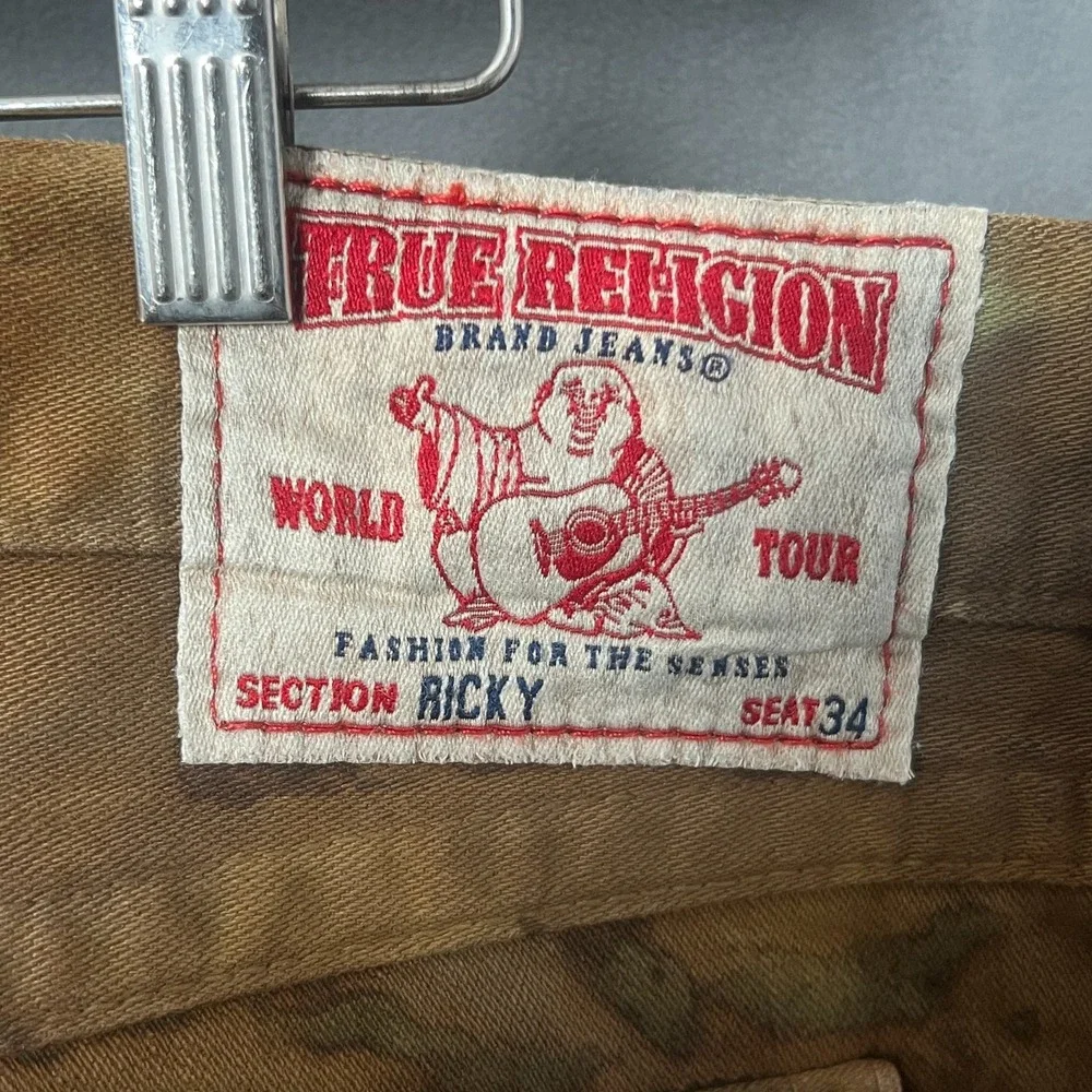 Vtg True Religion Ricky World Tour Mud Camo Straight Jeans Mens 40x33 USA Y2K